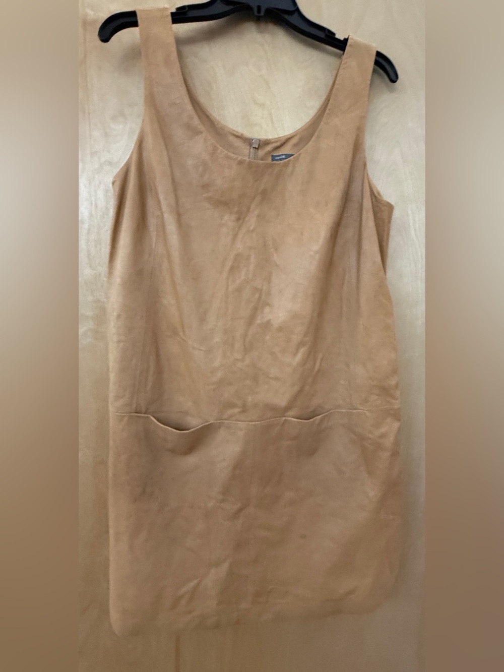 Vince Tan Leather Scoop Neck Shift Dress Front Pockets Size 12 - Picture 5 of 15